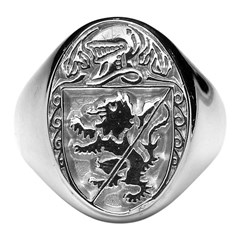 Gents Heavy Oval Hollow Heraldry White Gold Ring
