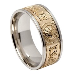 Celtic Warrior Wide Silver Band with Yellow Gold Center