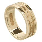 Claddagh Yellow Gold Wedding Band with Trim - Ladies