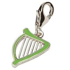 Silver Green Enamel Irish Harp Charm