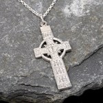 Monasterboice Muiredeach High Cross Large Silver Necklace - Front