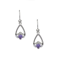 February Birthstone Claddagh Earrings