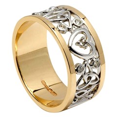 Diamond Encrusted Heart & Trinity Unisex Wedding Band