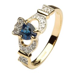 Claddagh Ring with Sapphire and Diamonds