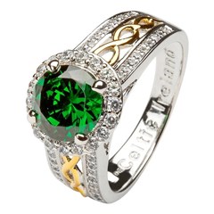 Celtic Halo Silver Ring with Green Stone