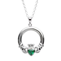 Claddagh Green Stone Set Silver Pendant