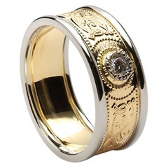 Celtic Warrior Diamond Set Yellow Gold Wedding Band with Trim