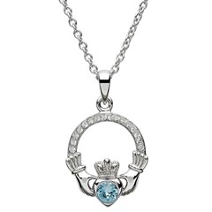 March Birthstone Claddagh Pendant