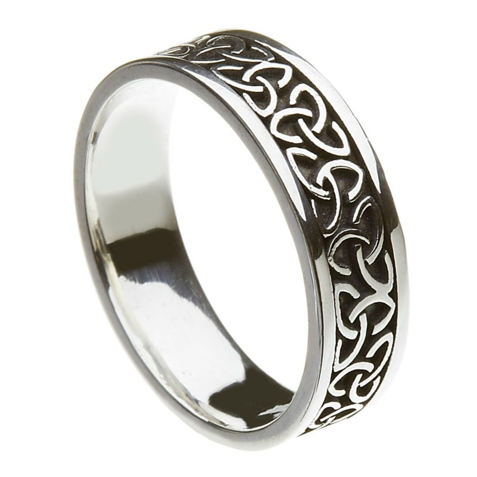 Solid Trinity Knot Oxidized Silver Band