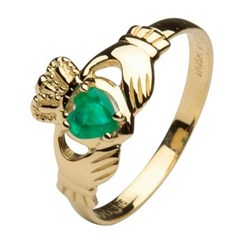 Ladies Claddagh Heart Emerald Set Ring