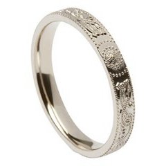 Ladies Celtic Warrior Narrow White Gold Wedding Band