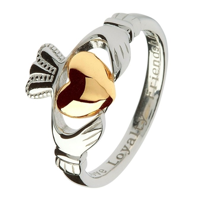 Ladies Silver Claddagh Ring with Gold Heart