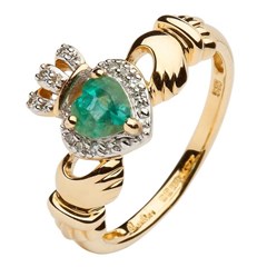 Yellow Gold Claddagh Ring Set With Emerald and Diamond