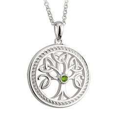 Celtic Tree of Life Stone Set Silver Pendant