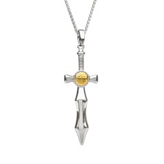Nuada Sword Silver Pendant with Gold Bead