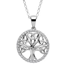Stone Set Tree Of Life Silver Pendant