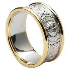 Celtic Warrior Diamond Set White Gold Wedding Band with Trim